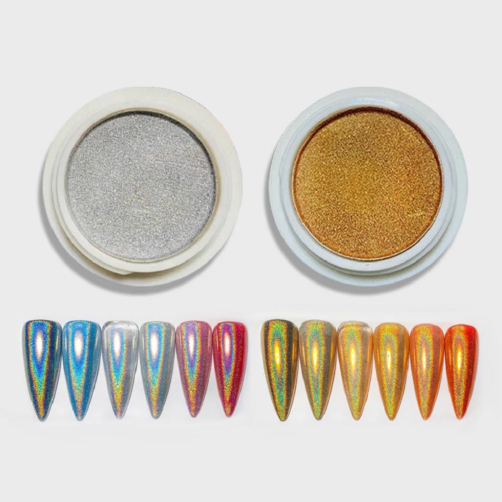 Golden & Silver Laser Holographic Chrome Pigment Powder - BJ165 + BJ175