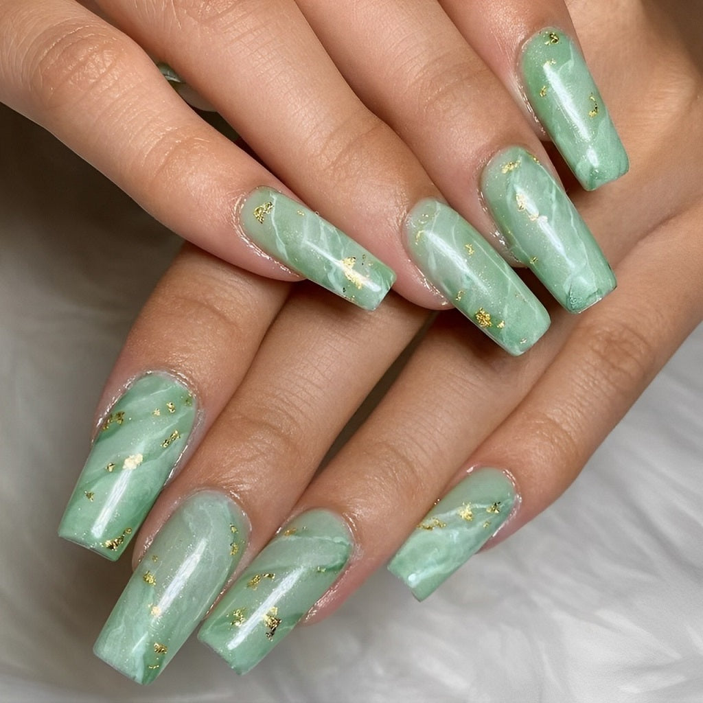 Jade Green Marble Nails