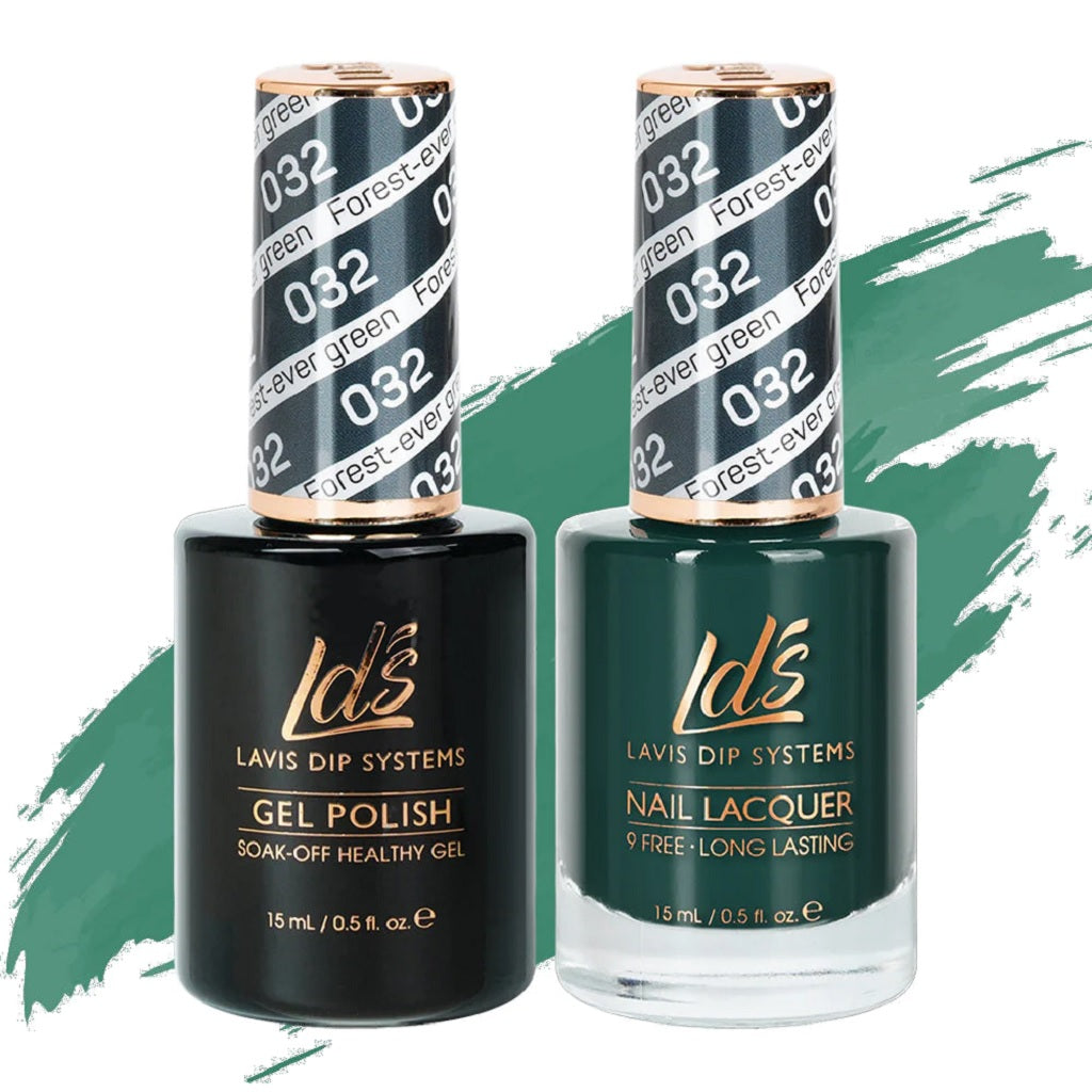 LDS Gel Nail Polish Duo - 032 Green Colors - Forest-Ever Green