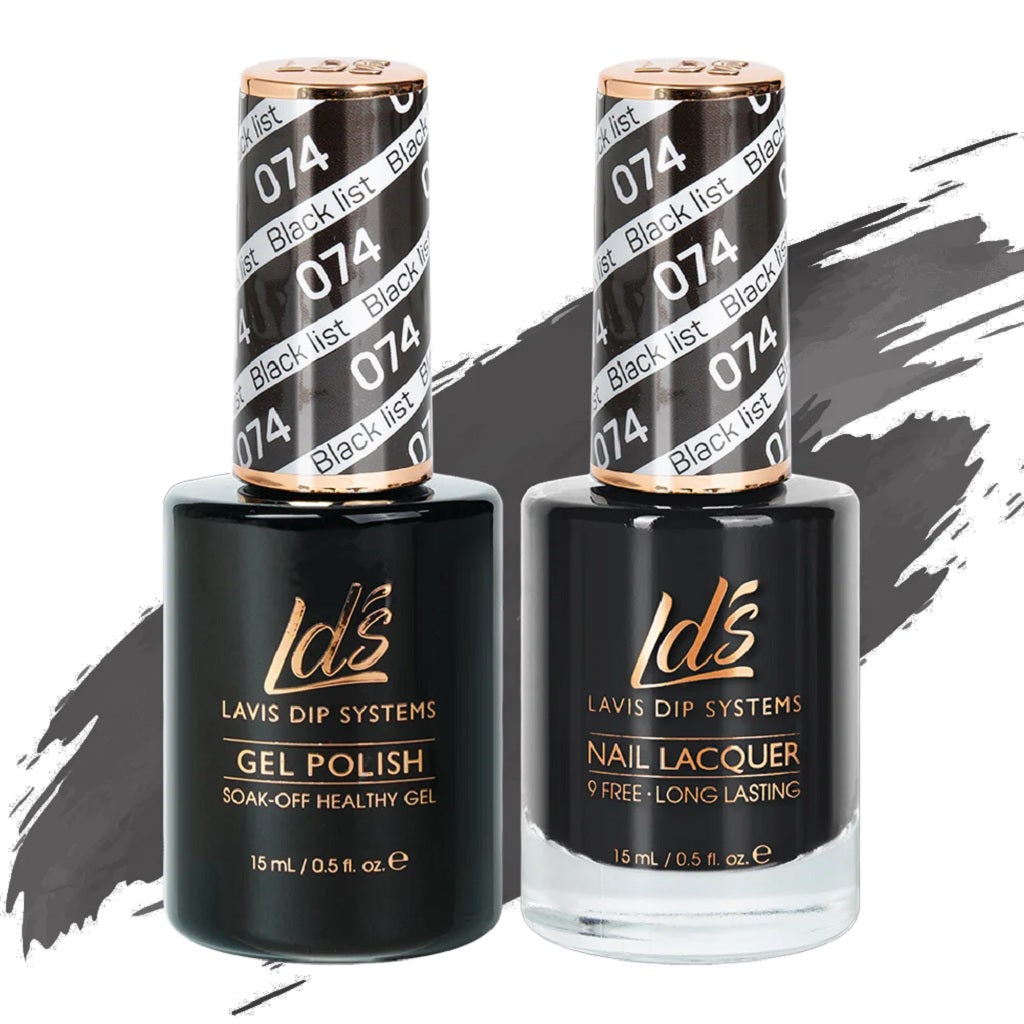 LDS Gel Nail Polish Duo - 074 Black Colors - Black List