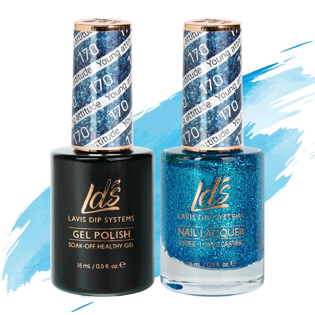 LDS Gel Nail Polish Duo - 170 Blue, Glitter Colors - Young Attitude