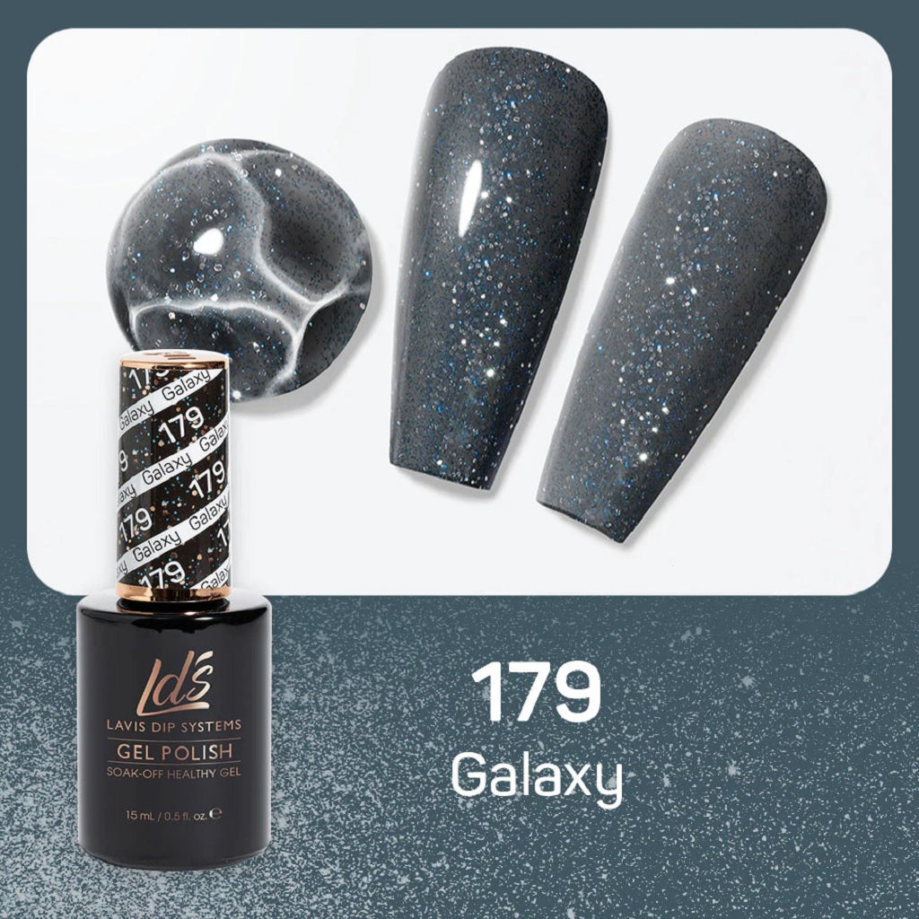 LDS Gel Polish 179 - Black, Glitter Colors - Galaxy