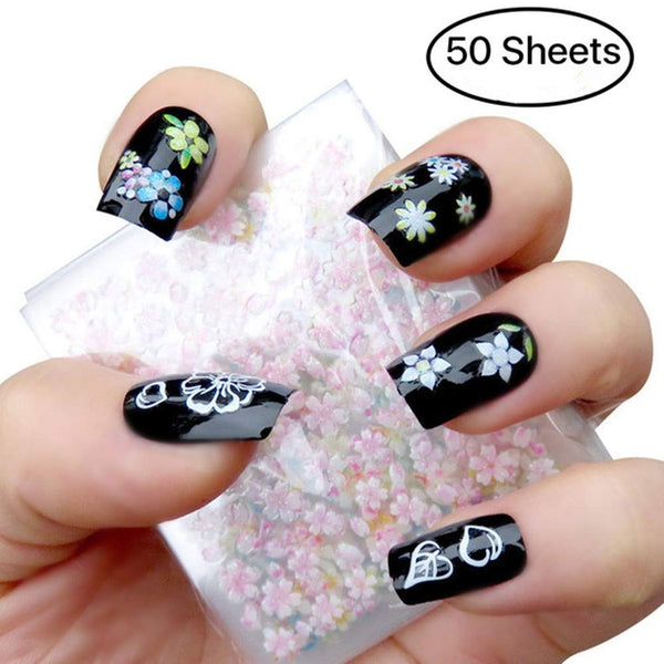Makartt 3D Nail Art Stickers 50 Sheets Self-adhesive Nail Decals