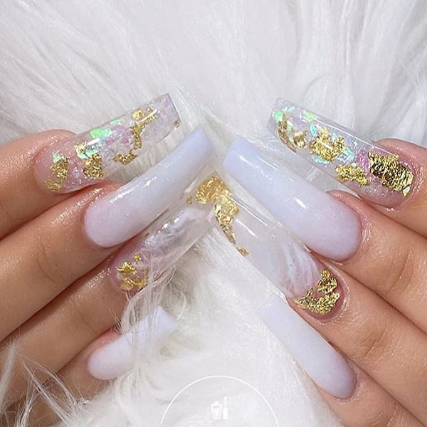 Milky White color nail with hidden mother of pearl