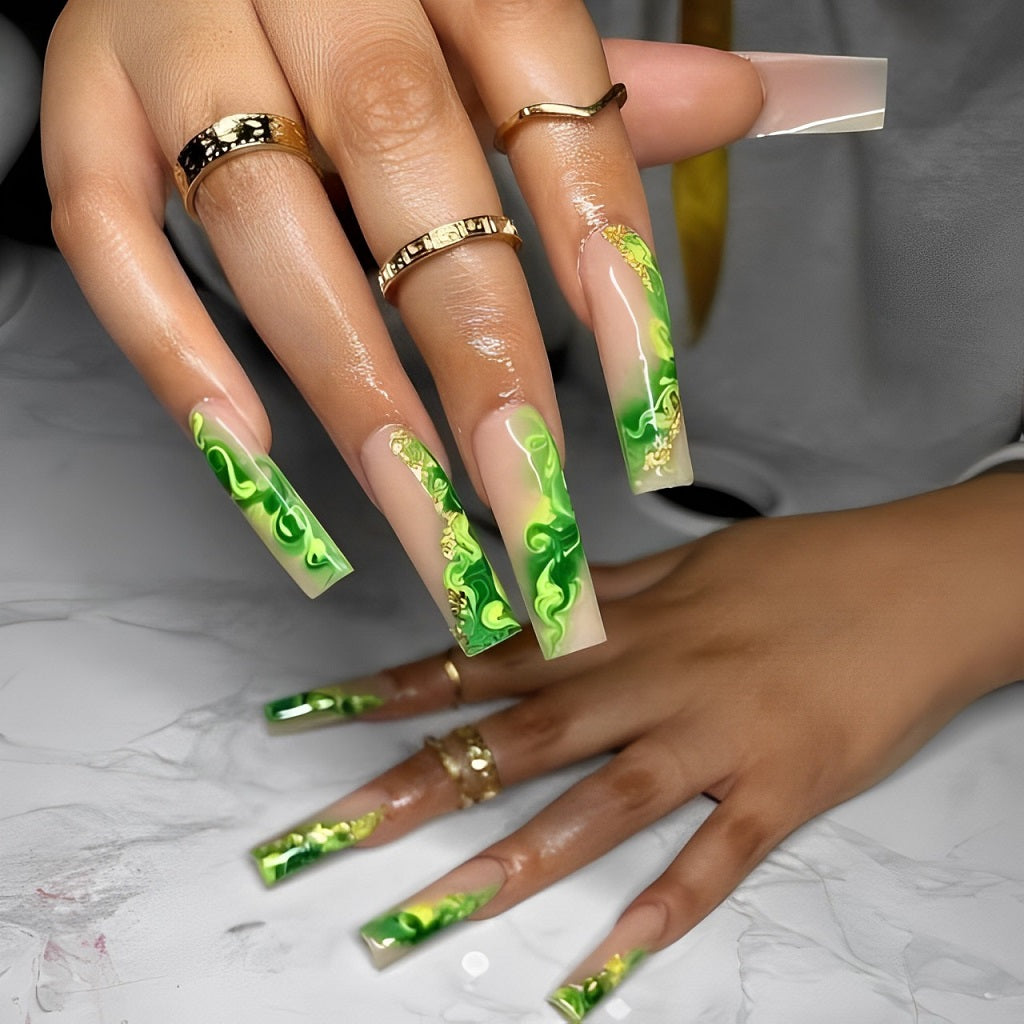 Neon Green Marble Nails