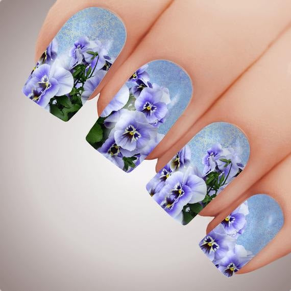Patriotic Pansies Flower Nails