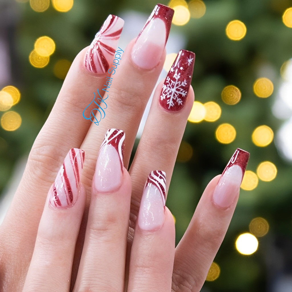 Peppermint Candy Nails with a Snowflake