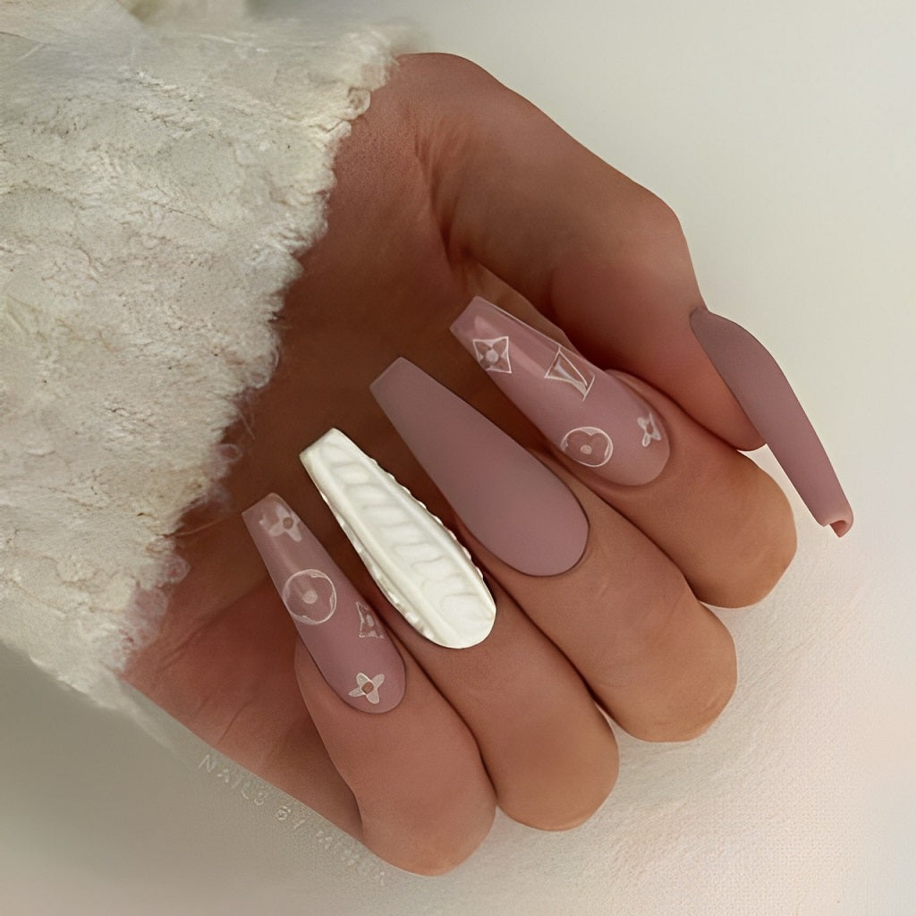 Pink and White Vuitton Nails
