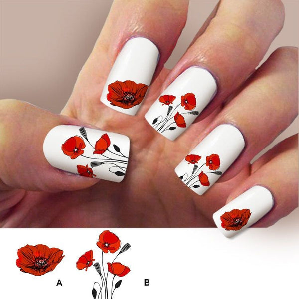 Pretty Poppies Flower Nails