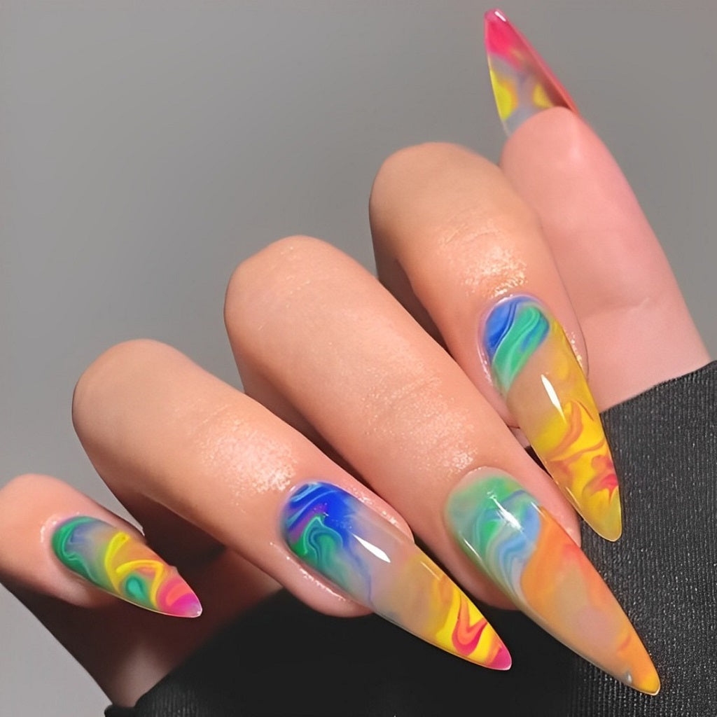 Rainbow Marbled Nails