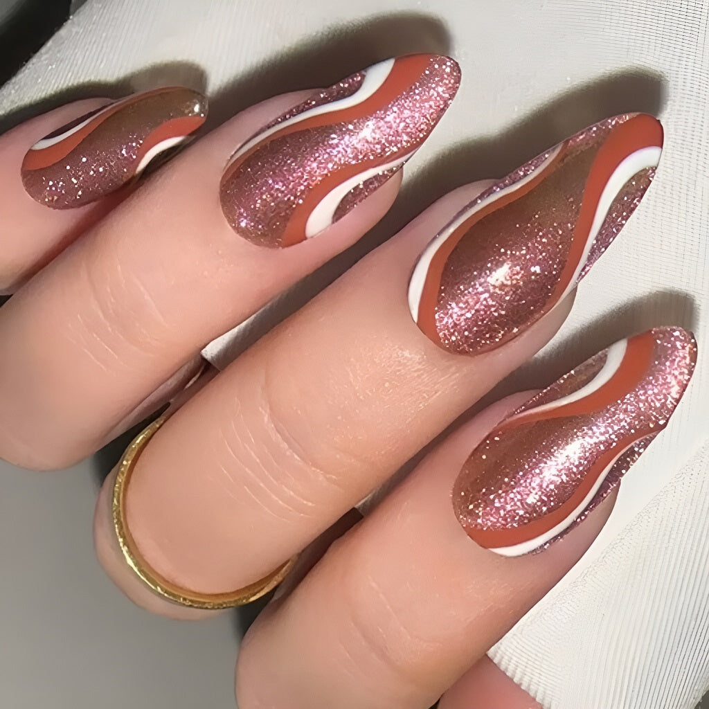 Rose Gold, Russet, and White Swirls