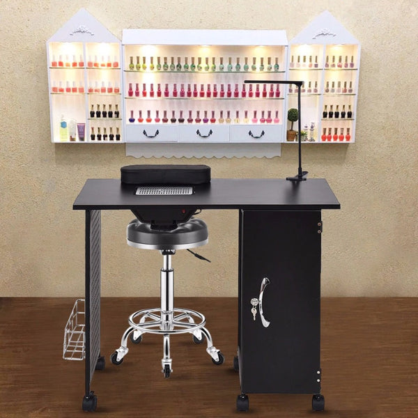 Superb nail station: Giantex Manicure Nail Table Station Black Steel Frame Beauty Spa Salon Equipment Drawer