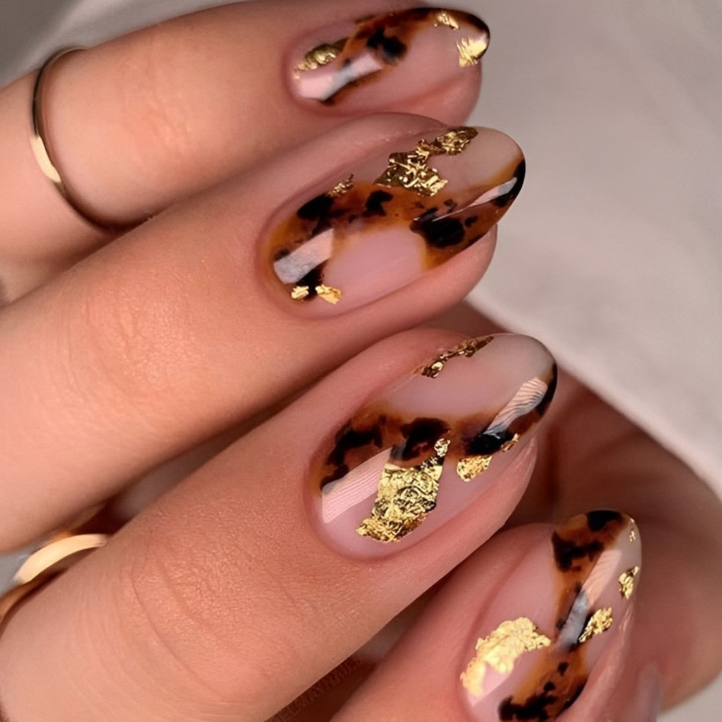 Tortoiseshell Nails with Gold Foil