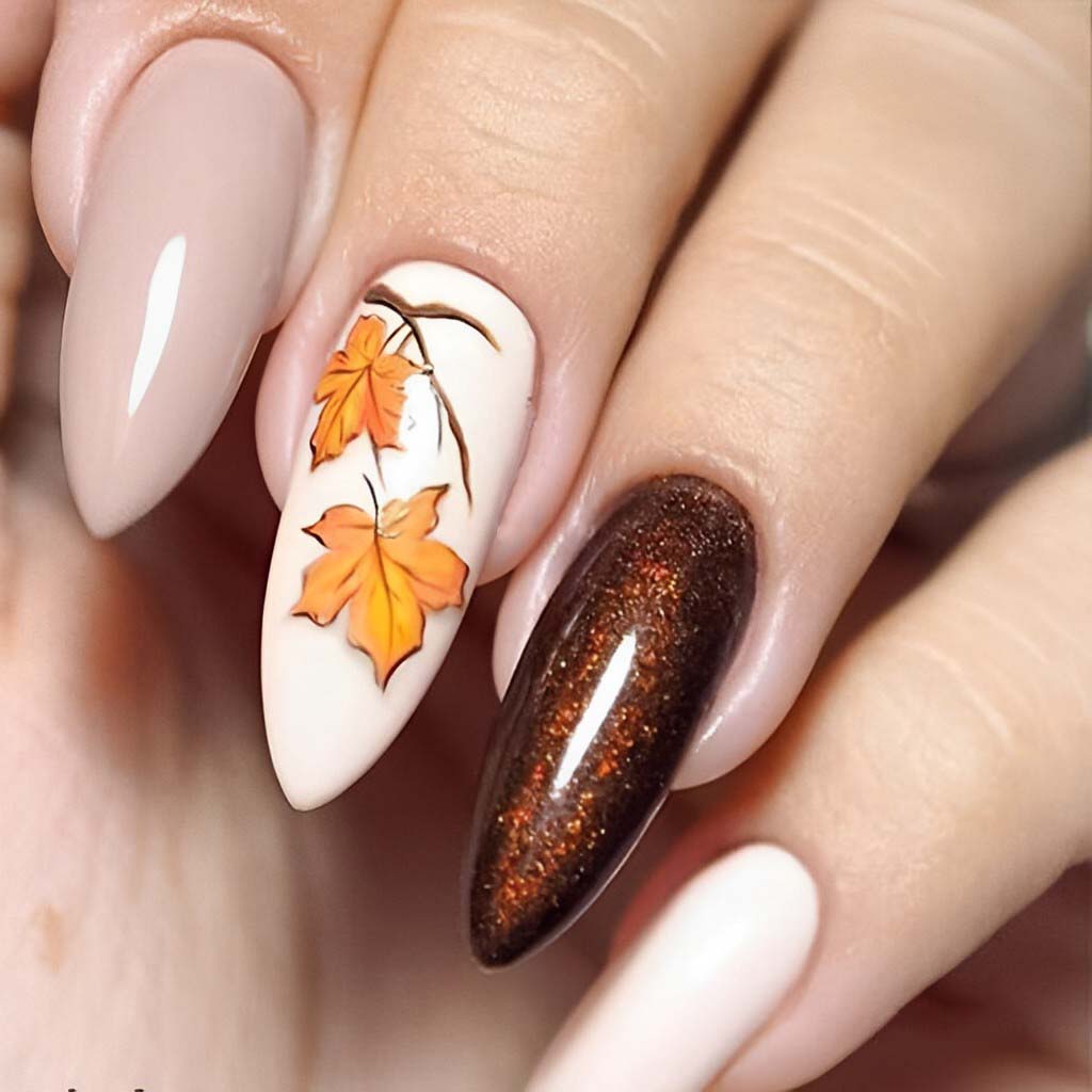 Warm Autumn Leaves and a Copper Accent Nail