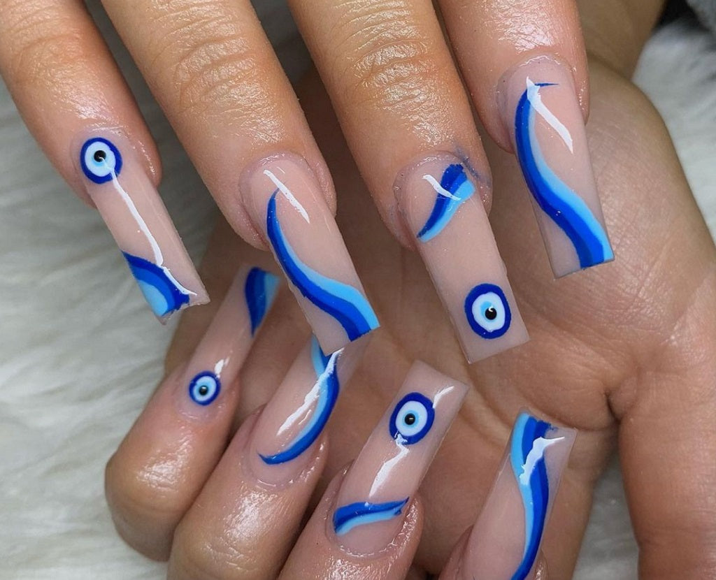 Wavy Blue Nails