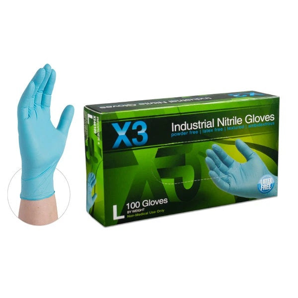 X3 Industrial Blue Nitrile Gloves