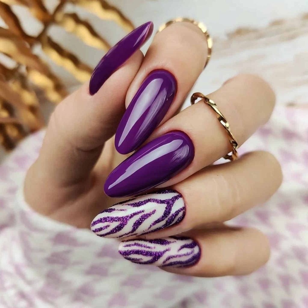 Zebra-Striped Purple Nails