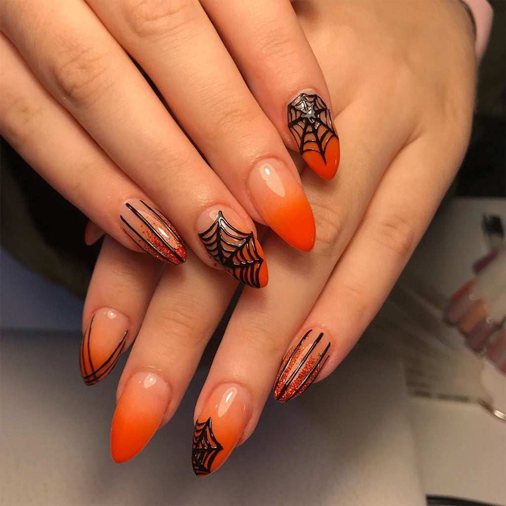 Orange- red- yellow ombre nail design