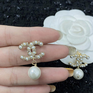 CHANEL Pearl Crystal Nefertiti CC Drop Earrings Gold 1310263