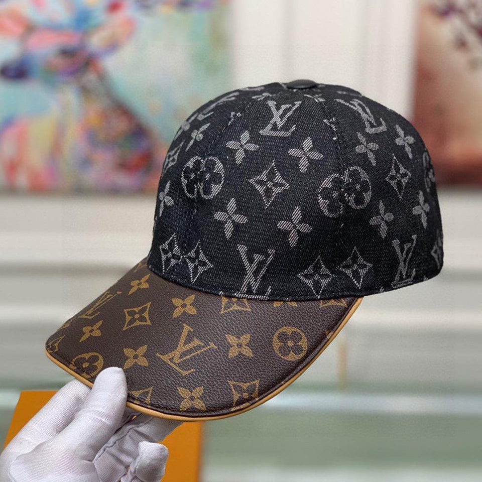 NWT Louis Vuitton Monogram Jacquard Denim Cap Blue leather Box Included Sz  Large  eBay