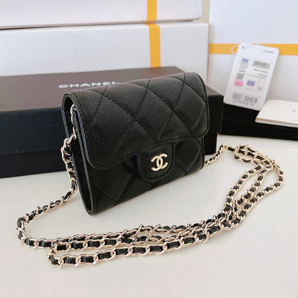 Chanel 21A Black Mini Flap Coin Purse With Chain Handle Shoulder Crossbody  Bag  Nice Bag