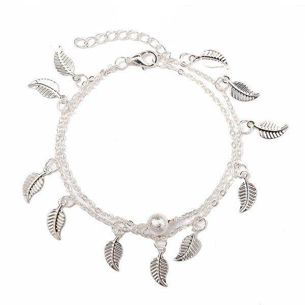 Foliage Footwear Simple Double Tassel Women's Small Leaf Anklet (Silver)