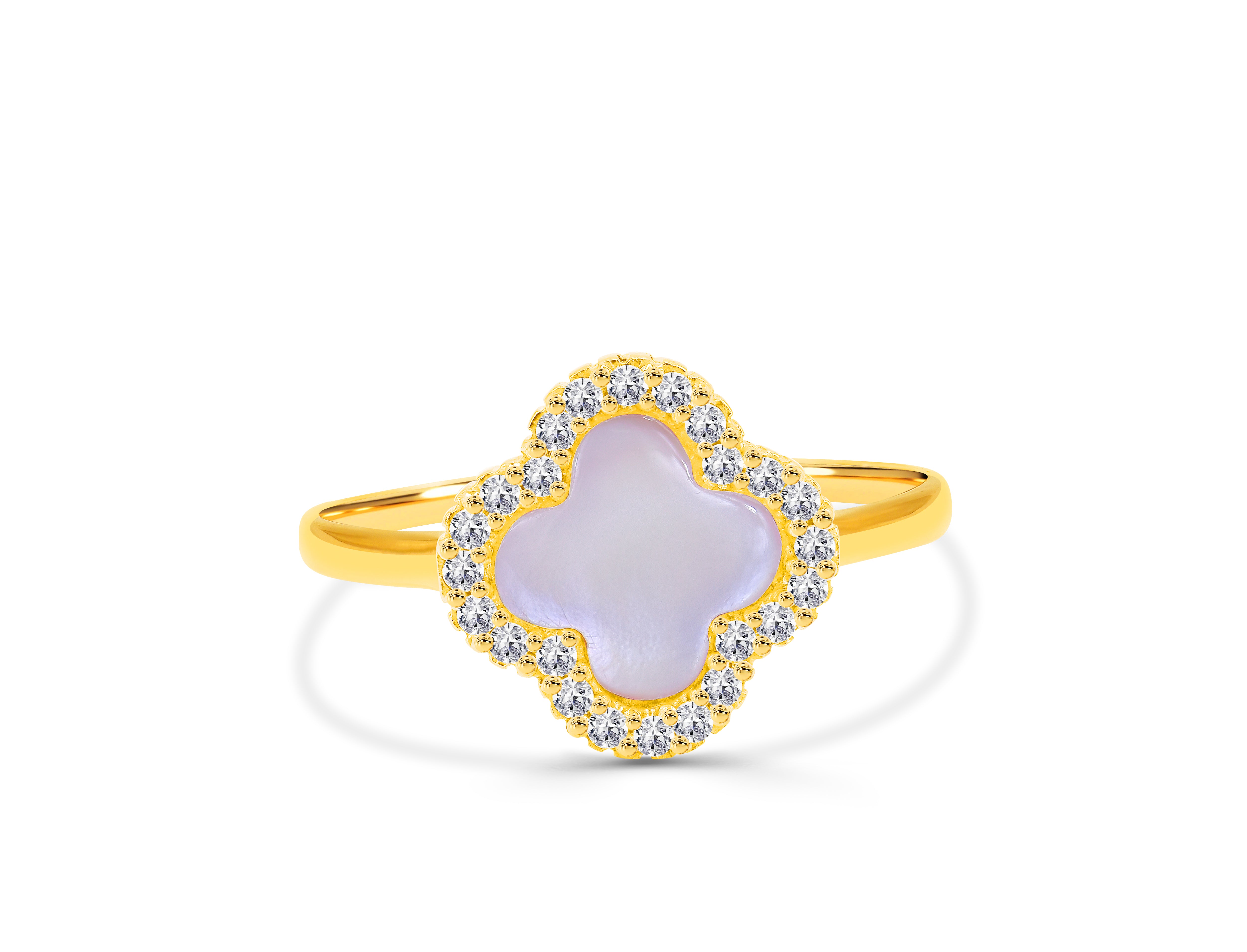 14 KT Yellow Gold Mother of Pearls Butterfly Ring - Ruby Lane