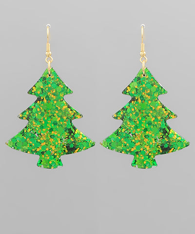 Small Green Holographic Glitter Christmas Tree Earrings – Daisy Dream  Boutique