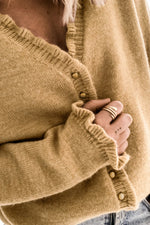 Frilled V Neckline Buttons Sweater Cardigan