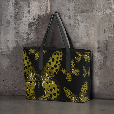 Vegan Leather Tote Bag with Black with Gold Butterflies from www.andreaandme.com