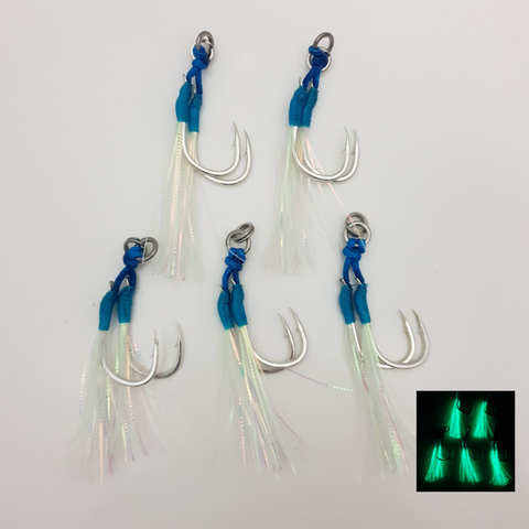 Tuna Jigbkk 8062 High Carbon Steel Double Assist Hooks With Uv Glow &  Feather