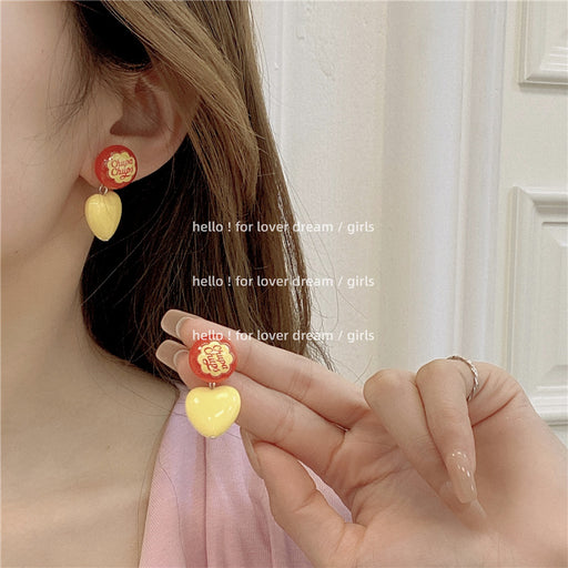 Jewelry WholesaleWholesale candy color love earrings sweet and cute pink peach heart JDC-ES-Lfm015 Earrings 珞芙梦 %variant_option1% %variant_option2% %variant_option3%  Factory Price JoyasDeChina Joyas De China