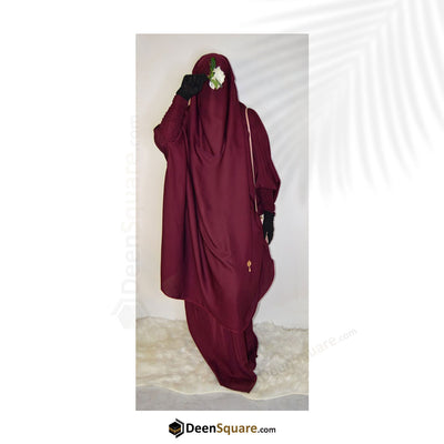 3 Piece Jilbab (Elasticated Sleeves) - Khimar with Skirt and Niqab