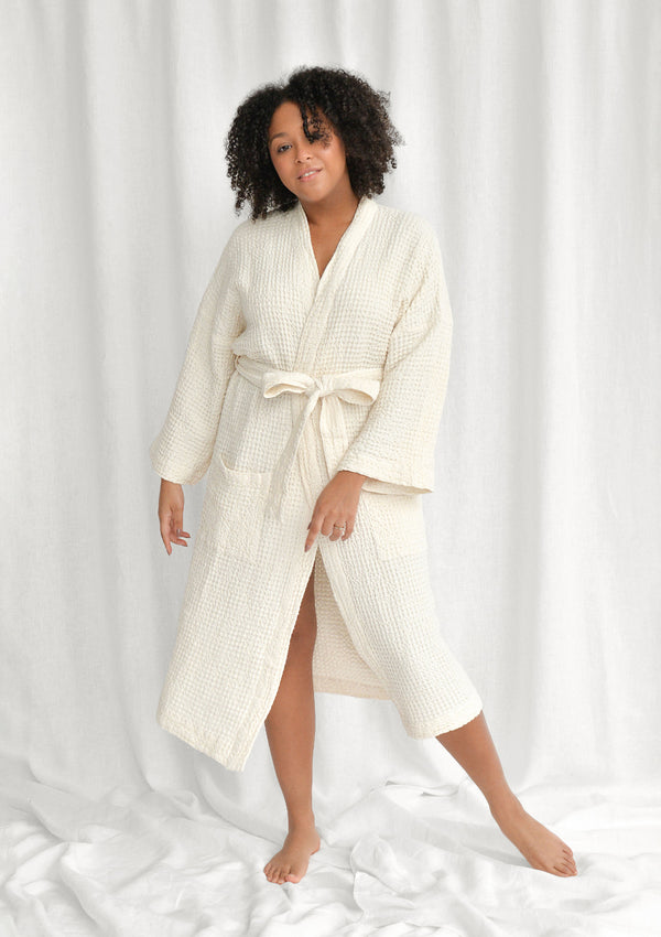 White linen bath towel waffle, large towel - Linenbee