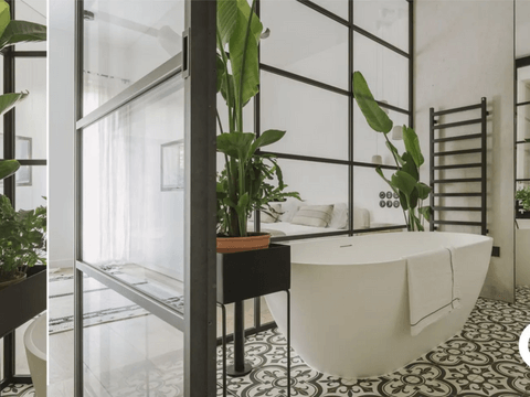 jolie salle de bain avec des plantes