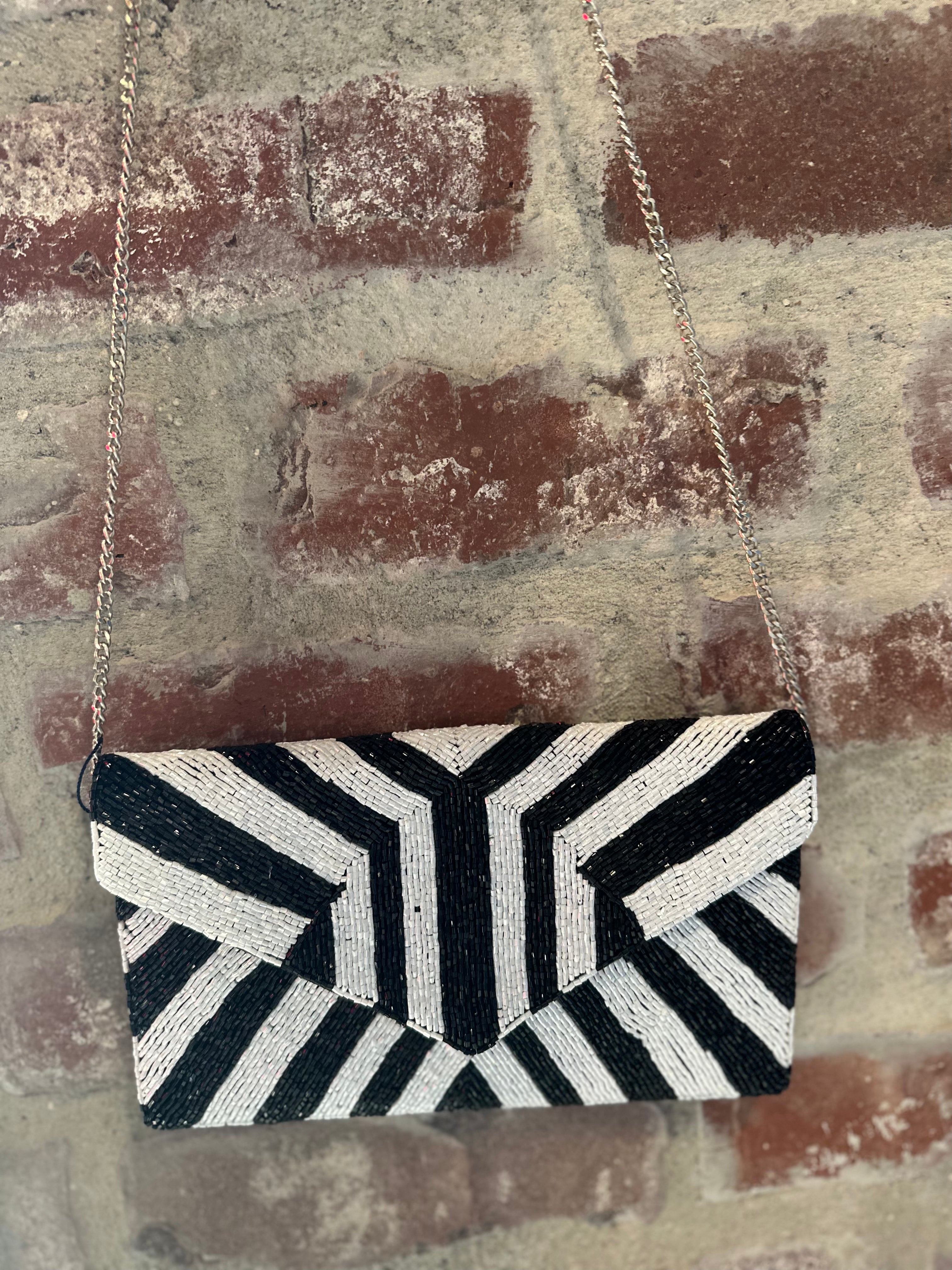 Beaded Evening Bag - Night to Remember Black & White