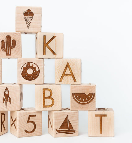 Floral Wooden Block Toys With Full Alphabet Laser Engraved