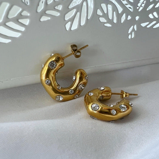 Dazzle Hoops | CZ Chunky Hoops - JESSA JEWELRY ; | GOLD JEWELRY; dainty, affordable gold everyday jewelry. Tarnish free, water-resistant, hypoallergenic. Jewelry for everyday wear 