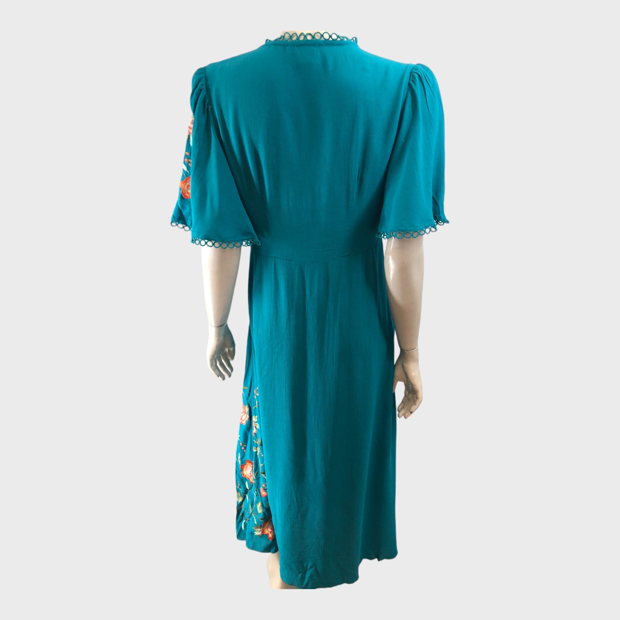 Branded Teal Floral Embroidered Midi Dress