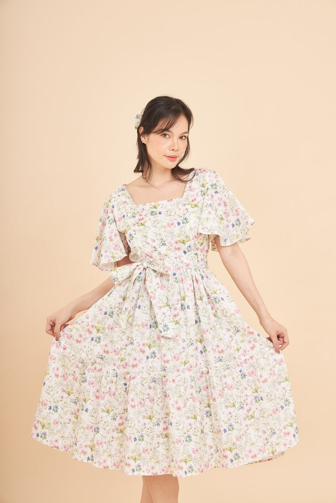 Lan Flutter Sleeve Dress with Nursing Zippers in Sweet Wildflowers