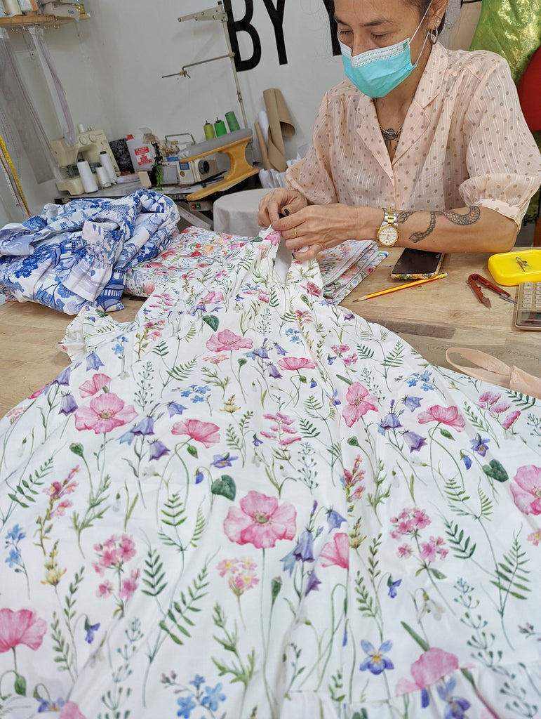 Kanlaya, the owner of our partner seamstress company in Thailand, in action 