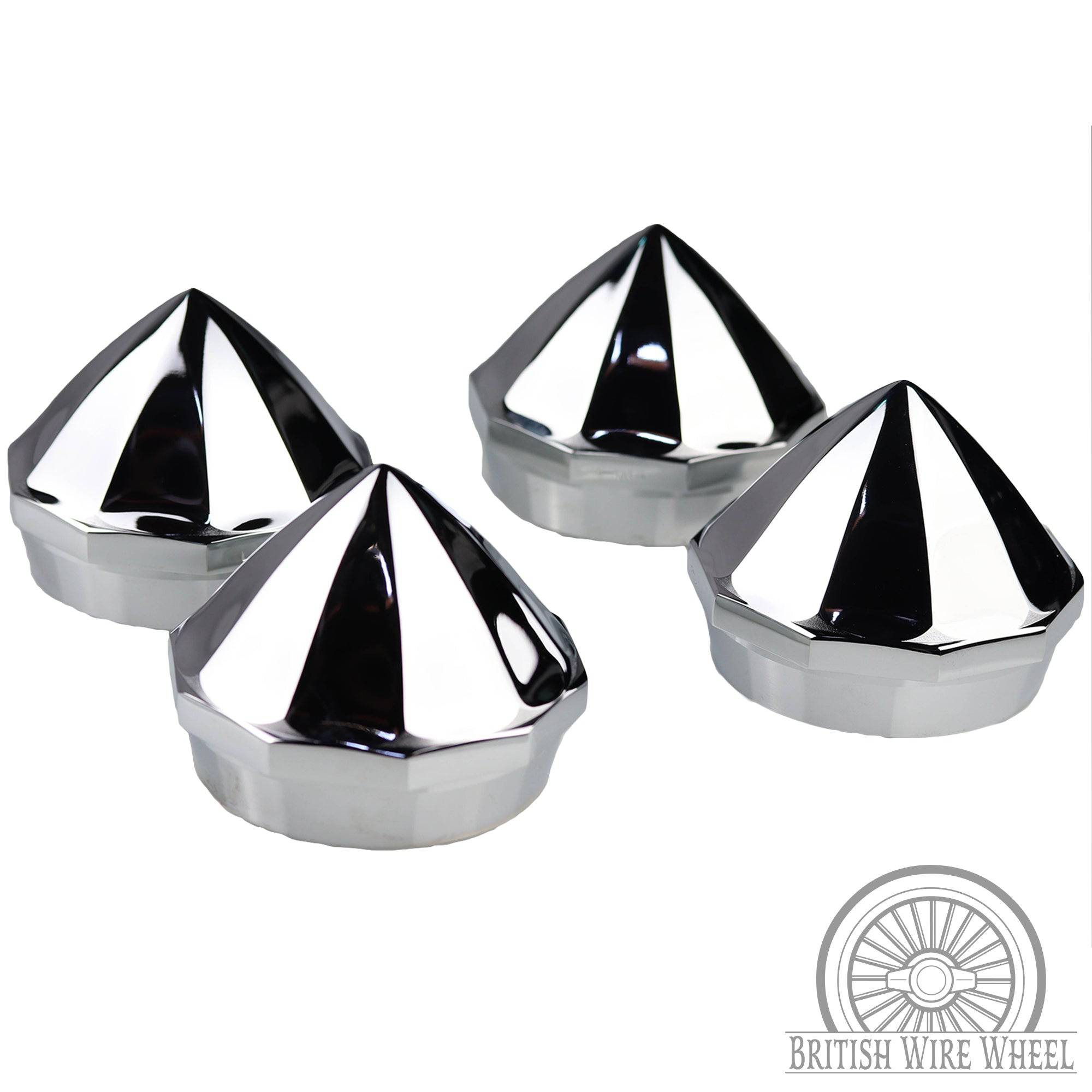 Bullet Style Chrome Spinner Caps for Lowrider Wire Wheels, Set of 4