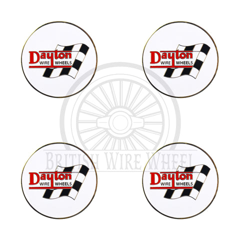 Dayton Chrome & White Metal Wire Wheel Chip Emblems, Size 2.25