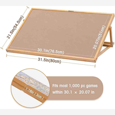 Jigsaw Puzzle Board Adjustable Wooden Puzzle Easel Portable Jigsaw Puzzles Plateau for Adults and Kids, 30.1 × 20.07 Inch for Up to 1000 Piece.