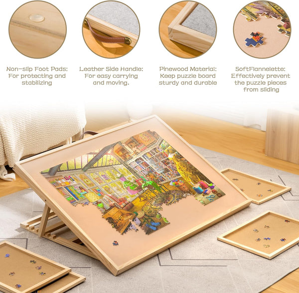 Jigsaw Puzzle Board with 4 Sorting Trays & Cover for Up to 1500 Pieces