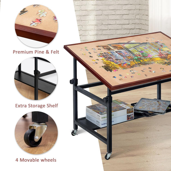 Puzzle Table with Legs Angle & Height Adjustable, Tilting Table with 4 Wheels for 1500 Piece