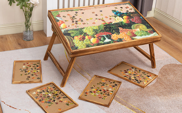 Wooden Portable Folding Tilting Puzzle Table with 4 Sorting Trays Up to 1000 Pieces