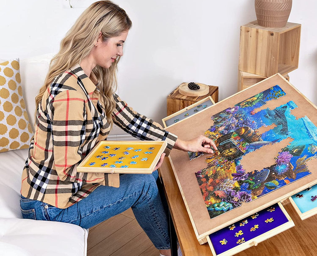 puzzle table with drawers