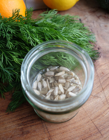 pine nuts in glass jar