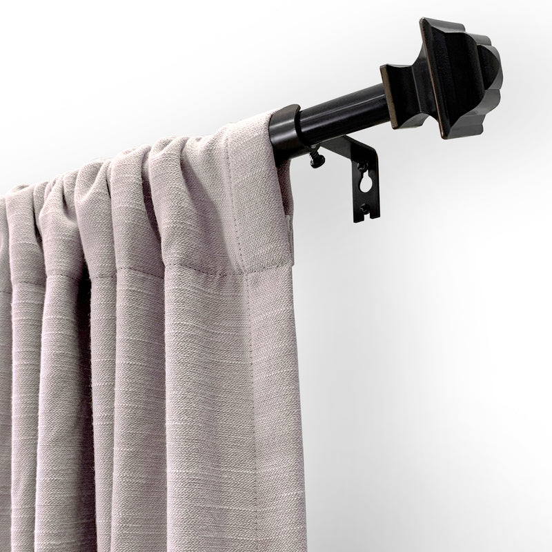 Lumi 5/8 inch Single Drapery Curtain Rod Set with Scroll Finials, Black, 28 inch-48 inch